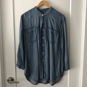 Gap 1969 Tencel Denim Button Up Collarless Shirt Women’s Large